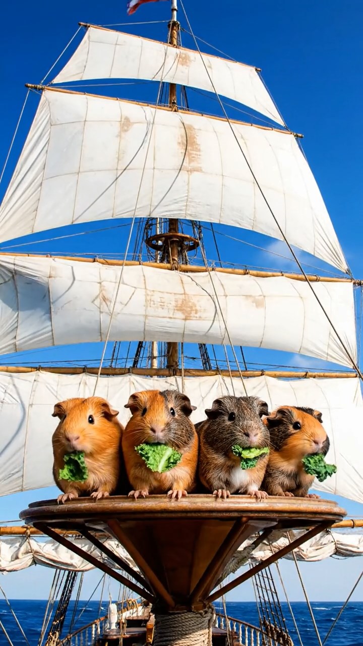 896. Realistic scene of 1 smooth-haired Californian guinea pig with Cream fur, nibbling on strawberries, in a fragrant rose garden with blooming red and white roses, under warm sunlight, capturing a vivid, lifelike romantic moment.