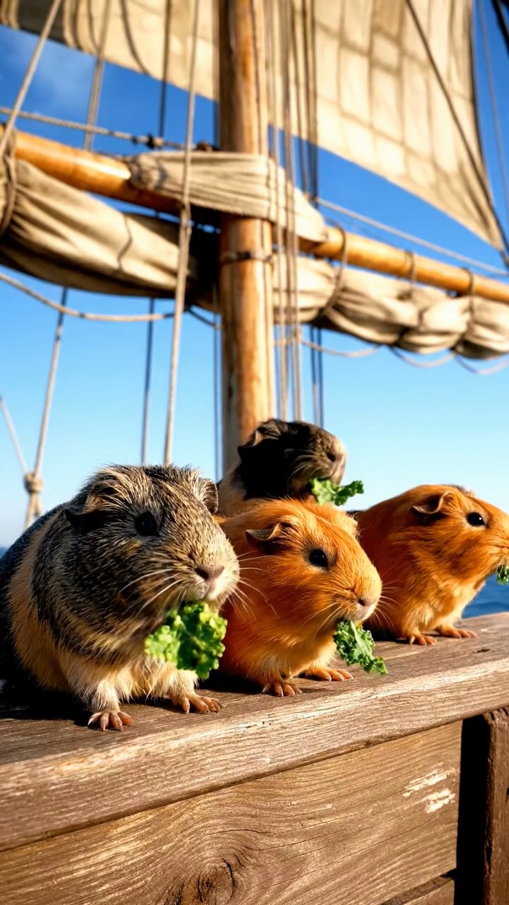 897. Detailed photo of 2 smooth-haired American guinea pigs with Fawn and Sable fur, dressed as bakers in tiny aprons, baking bread in a guinea pig bakery with hay ovens and wooden counters, under soft lamplight, creating a realistic, cozy culinary scene.