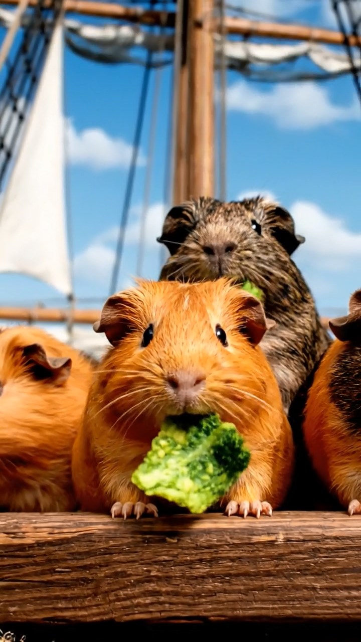 897. Detailed photo of 2 smooth-haired American guinea pigs with Fawn and Sable fur, dressed as bakers in tiny aprons, baking bread in a guinea pig bakery with hay ovens and wooden counters, under soft lamplight, creating a realistic, cozy culinary scene.