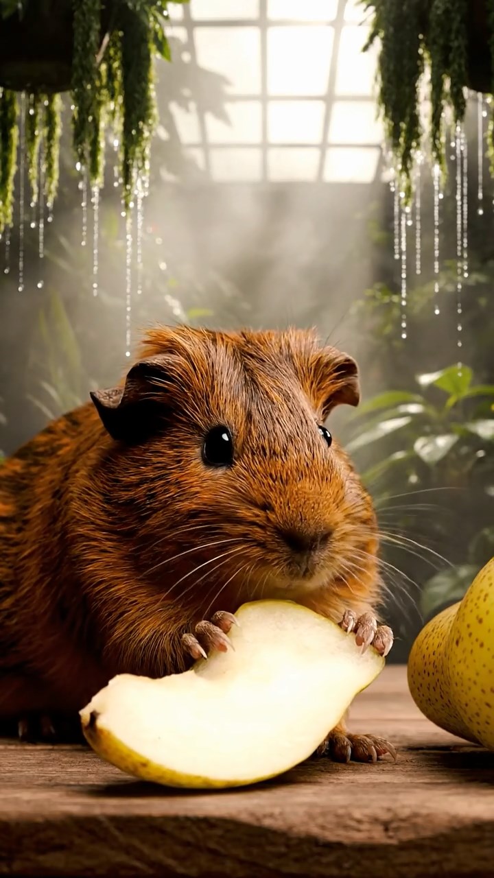 898. Photorealistic scene of 3 smooth-haired Teddy guinea pigs with Chocolate, Cinnamon, and Gray fur, climbing small rocks in a forested glade with soft moss and scattered leaves, under dappled sunlight, enhancing the authentic, adventurous atmosphere.