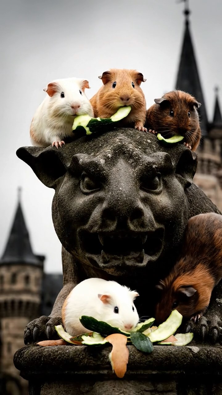 899. Highly detailed view of 4 smooth-haired Himalayan guinea pigs with White, Orange, Black, and Brown fur, dressed as writers in tiny scarves, drafting poems in a guinea pig study with miniature books and hay desks, under warm lamplight, creating a vivid, realistic literary scene.