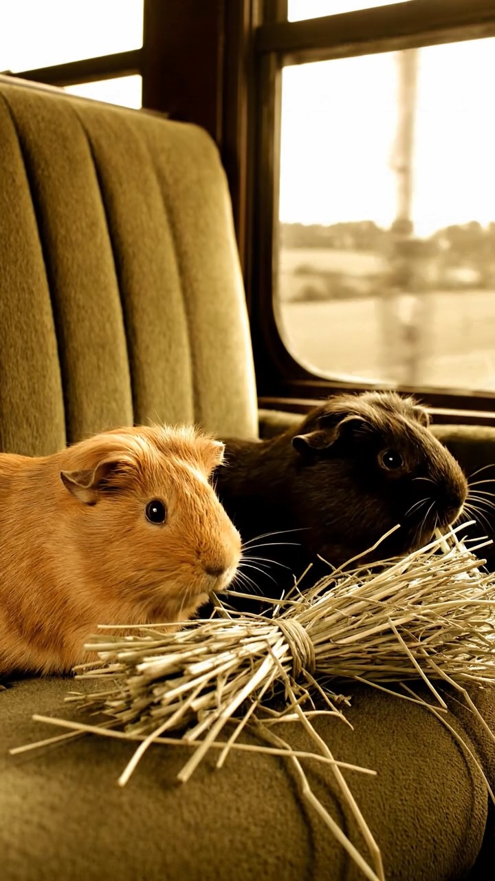 899. Highly detailed view of 4 smooth-haired Himalayan guinea pigs with White, Orange, Black, and Brown fur, dressed as writers in tiny scarves, drafting poems in a guinea pig study with miniature books and hay desks, under warm lamplight, creating a vivid, realistic literary scene.