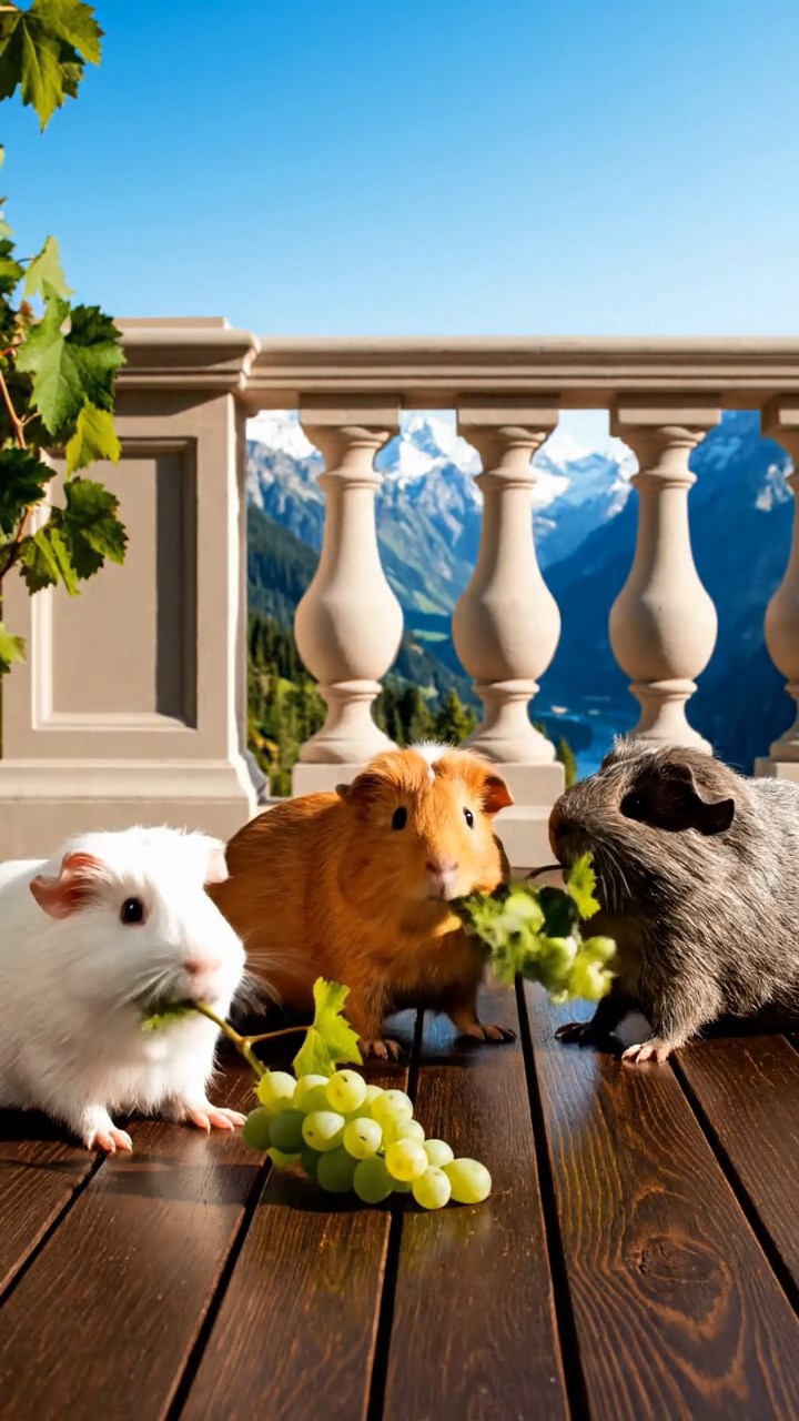 900. Realistic scene of 5 smooth-haired Californian guinea pigs with Cream, Fawn, Sable, Gray, and Cinnamon fur, sleeping in a cozy pile in a lush meadow with wildflowers and a gentle breeze, under golden sunlight, capturing a lifelike, tranquil group moment.