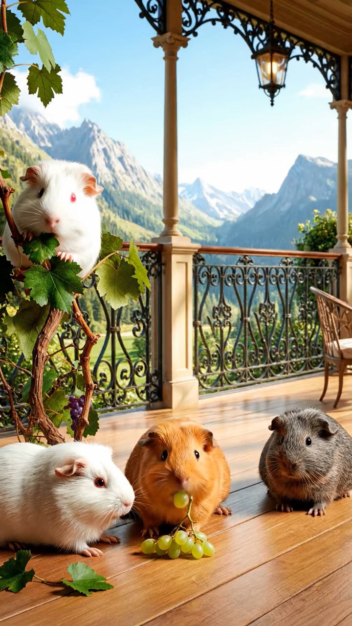 900. Realistic scene of 5 smooth-haired Californian guinea pigs with Cream, Fawn, Sable, Gray, and Cinnamon fur, sleeping in a cozy pile in a lush meadow with wildflowers and a gentle breeze, under golden sunlight, capturing a lifelike, tranquil group moment.