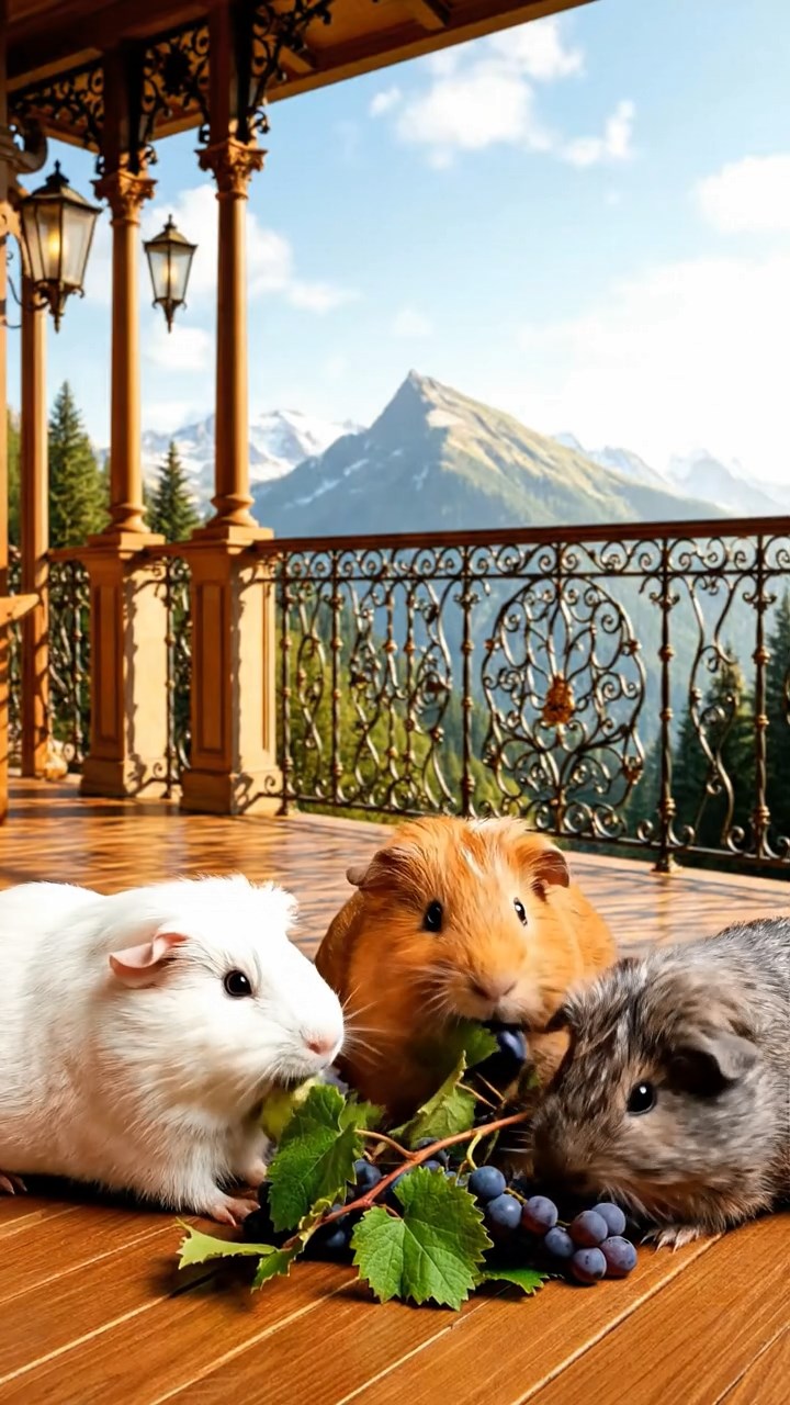 900. Realistic scene of 5 smooth-haired Californian guinea pigs with Cream, Fawn, Sable, Gray, and Cinnamon fur, sleeping in a cozy pile in a lush meadow with wildflowers and a gentle breeze, under golden sunlight, capturing a lifelike, tranquil group moment.