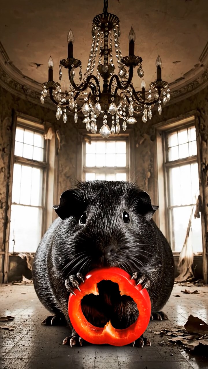 901. Detailed photo of 1 smooth-haired American guinea pig with White fur, meticulously nibbling on fresh carrots, delicately holding each piece with tiny paws while chewing rhythmically, in a vibrant wildflower field with buzzing bees and colorful butterflies fluttering around, under soft sunlight filtering through wispy clouds, creating a realistic, serene scene of peaceful foraging in a lush meadow dotted with daisies and clover.