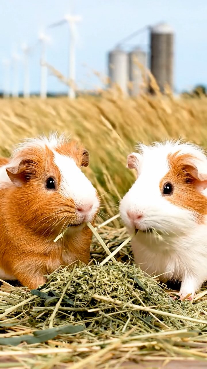 904. Realistic scene of 4 smooth-haired Californian guinea pigs with Fawn, Chocolate, Cinnamon, and Sable fur, dressed as firefighters in tiny uniforms, energetically climbing a miniature ladder, gripping each rung with precision, in a guinea pig town square with cobblestone paths and glowing lanterns, under soft evening light, enhancing the lifelike, heroic atmosphere.