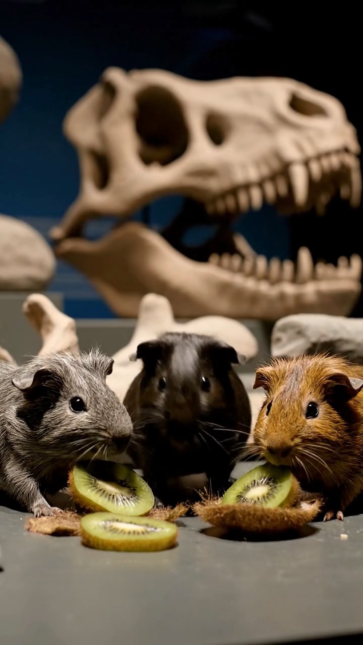 906. Photorealistic scene of 1 smooth-haired Teddy guinea pig with Cream fur, delicately nibbling on fresh alfalfa sprouts, chewing slowly with small, precise bites, on a rocky cliffside overlooking a turbulent sea with waves crashing against jagged rocks, under dramatic clouds casting soft shadows, capturing a lifelike, coastal moment.