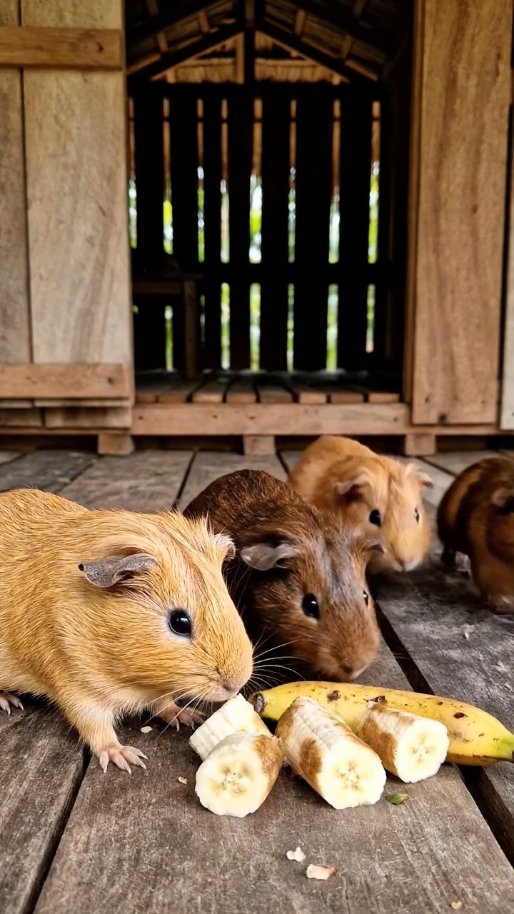 907. Highly detailed view of 2 smooth-haired Himalayan guinea pigs with Fawn and Sable fur, dressed as journalists in tiny vests, scribbling furiously on miniature notepads with tiny pencils gripped in their paws, in a guinea pig newsroom with hay desks and clacking typewriters, under bright lights, creating a realistic, bustling scene.