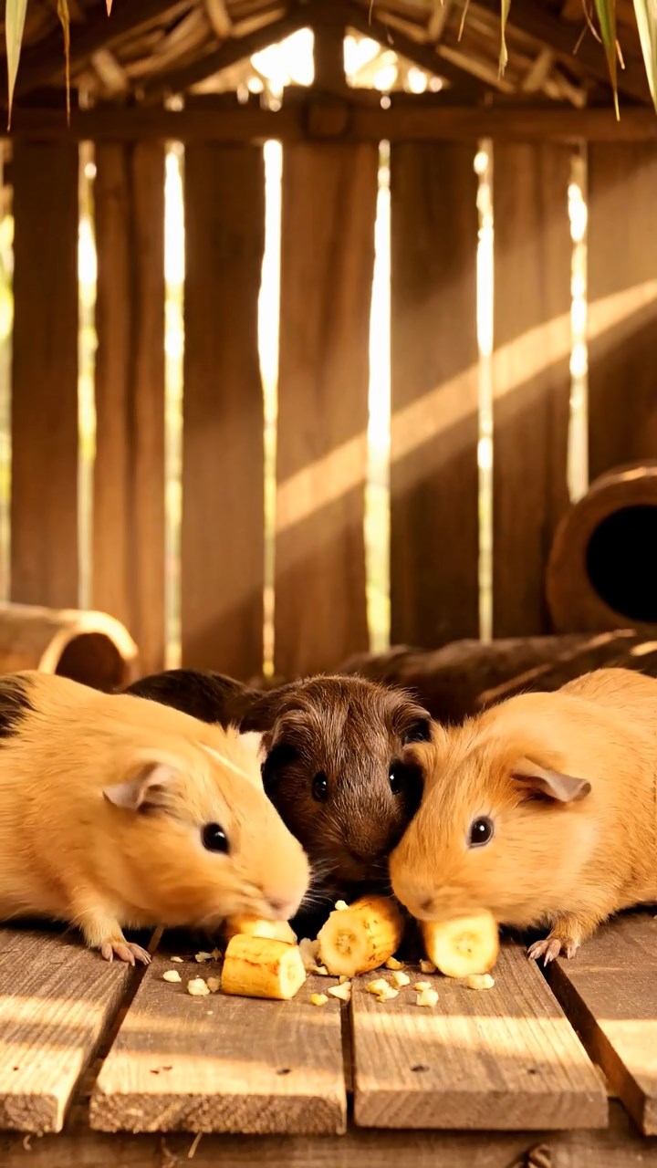 907. Highly detailed view of 2 smooth-haired Himalayan guinea pigs with Fawn and Sable fur, dressed as journalists in tiny vests, scribbling furiously on miniature notepads with tiny pencils gripped in their paws, in a guinea pig newsroom with hay desks and clacking typewriters, under bright lights, creating a realistic, bustling scene.