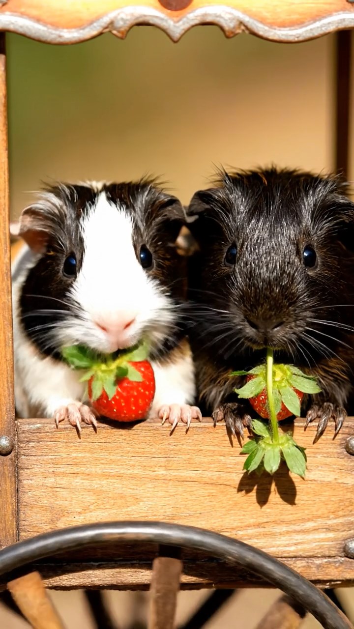 908. Realistic scene of 3 smooth-haired Californian guinea pigs with Chocolate, Cinnamon, and Gray fur, lapping water from a clear stream, their tongues darting rhythmically as they drink, in a forested slope with pine needles and moss underfoot, under dappled sunlight, enhancing the authentic, serene atmosphere.