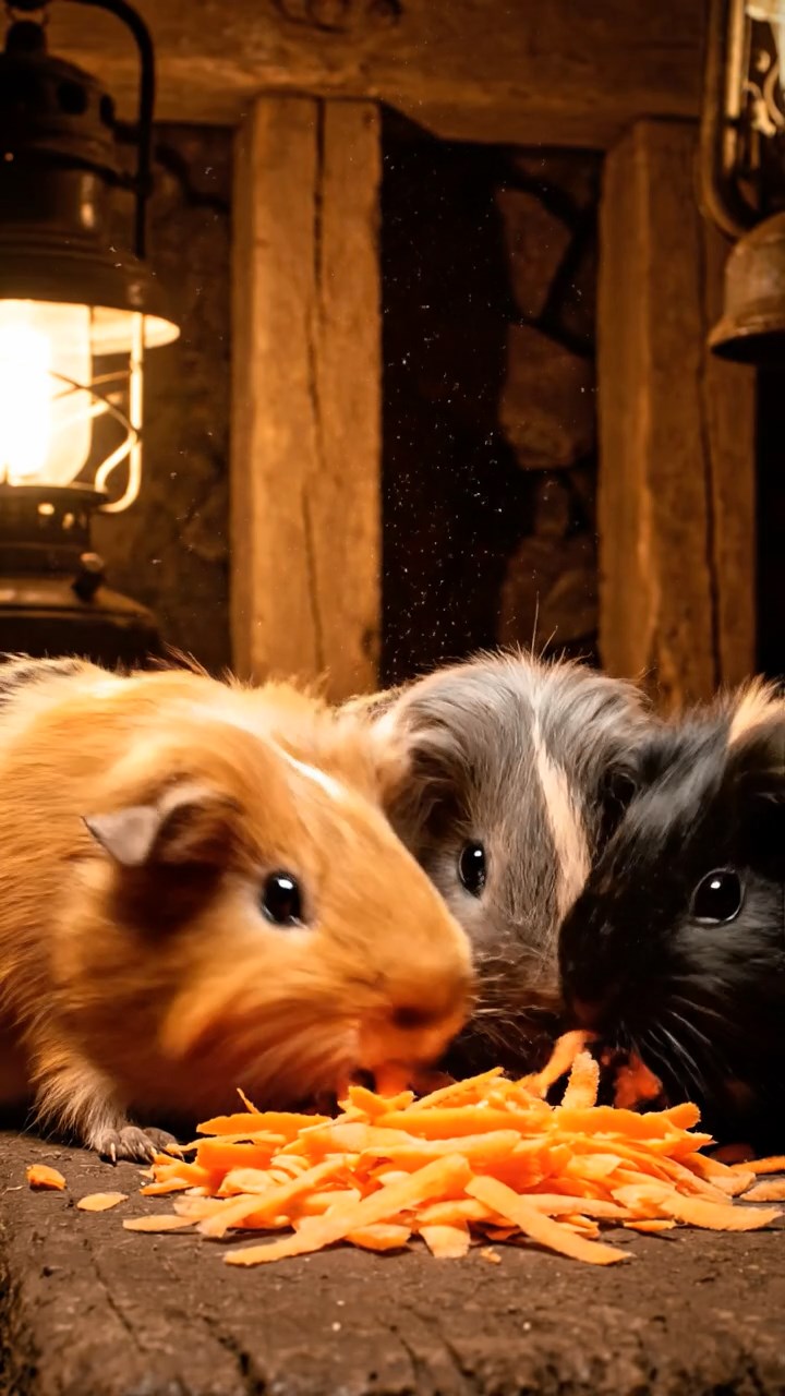 909. Detailed photo of 4 smooth-haired American guinea pigs with White, Orange, Black, and Brown fur, dressed as architects in tiny hard hats, carefully sketching blueprints with miniature pencils, their paws moving precisely, in a guinea pig office with hay models and wooden desks, under soft daylight, creating a vivid, realistic professional scene.