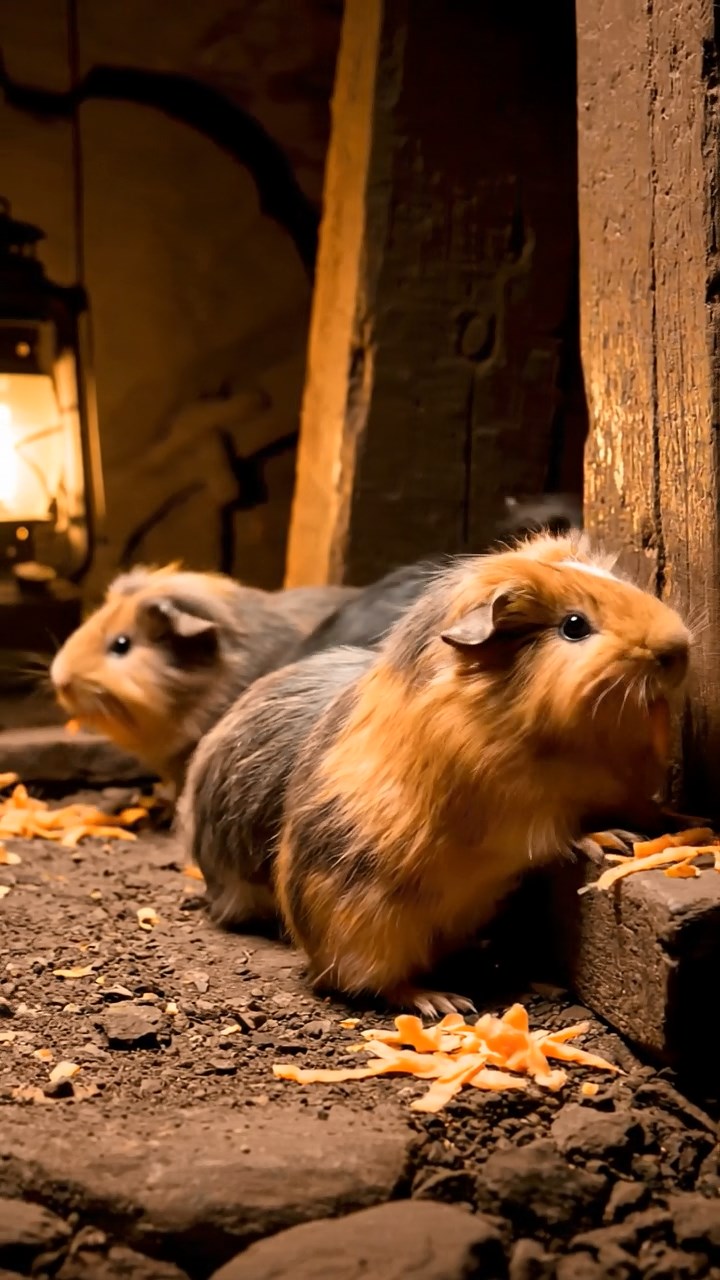909. Detailed photo of 4 smooth-haired American guinea pigs with White, Orange, Black, and Brown fur, dressed as architects in tiny hard hats, carefully sketching blueprints with miniature pencils, their paws moving precisely, in a guinea pig office with hay models and wooden desks, under soft daylight, creating a vivid, realistic professional scene.