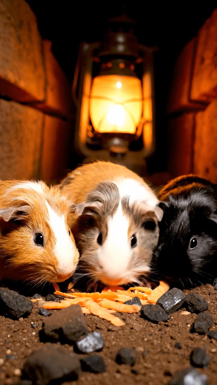 910. Photorealistic scene of 5 smooth-haired Teddy guinea pigs with Cream, Fawn, Sable, Gray, and Cinnamon fur, rolling in dust to clean their fur, tumbling and kicking up tiny clouds of sand, in a sandy hillside dotted with sparse grass, under a golden sunset, capturing a lifelike, natural behavior moment.