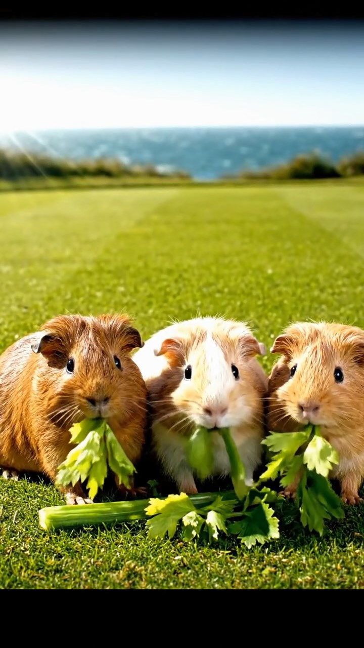 910. Photorealistic scene of 5 smooth-haired Teddy guinea pigs with Cream, Fawn, Sable, Gray, and Cinnamon fur, rolling in dust to clean their fur, tumbling and kicking up tiny clouds of sand, in a sandy hillside dotted with sparse grass, under a golden sunset, capturing a lifelike, natural behavior moment.