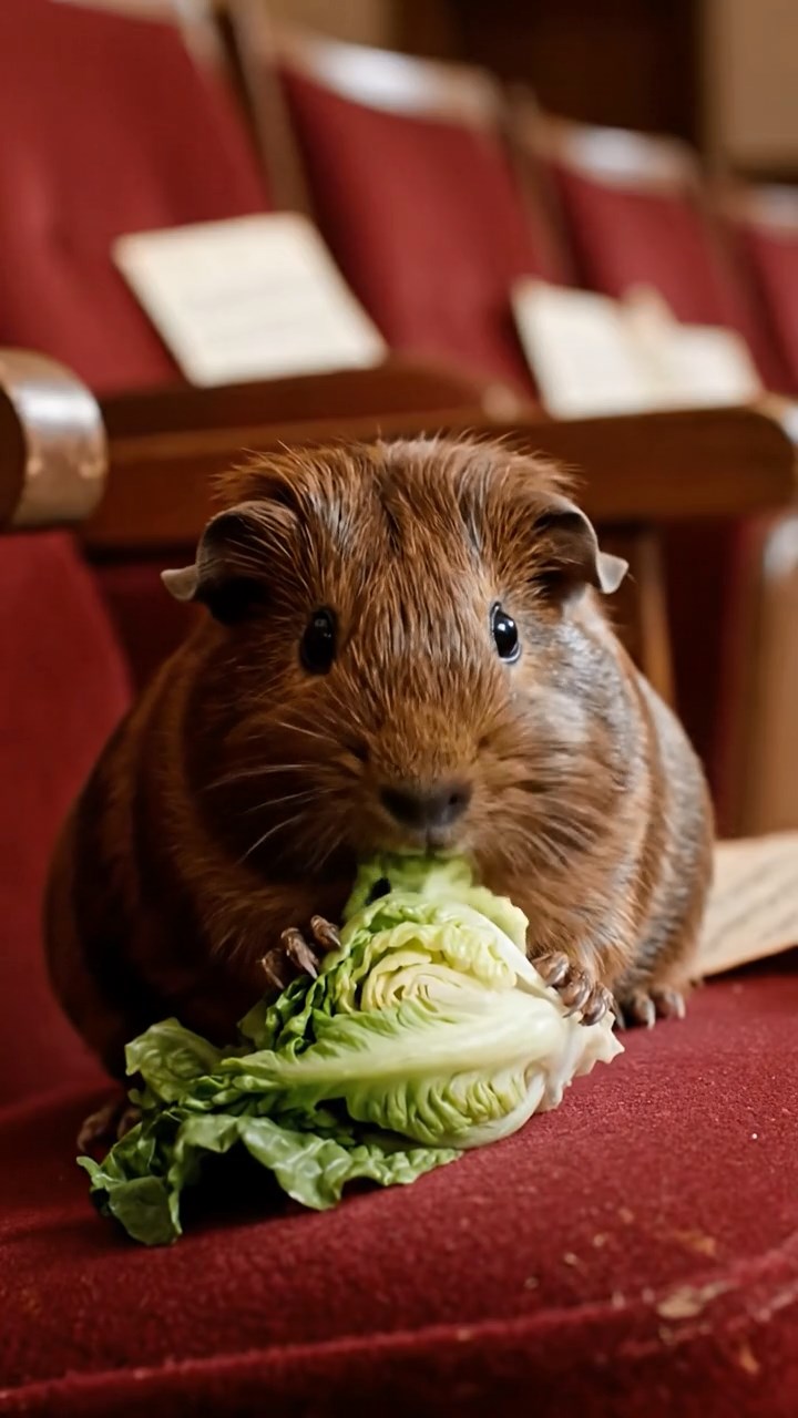 912. Realistic scene of 2 smooth-haired Californian guinea pigs with Orange and Black fur, dressed as tailors in tiny vests, threading needles and sewing miniature scarves with precise stitches, in a guinea pig atelier with colorful fabrics and hay mannequins, under warm lamplight, enhancing the lifelike, creative atmosphere.