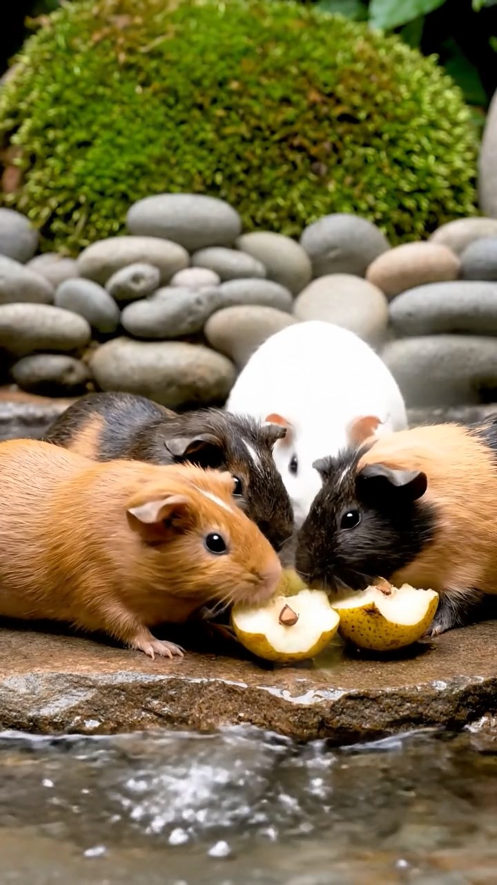 912. Realistic scene of 2 smooth-haired Californian guinea pigs with Orange and Black fur, dressed as tailors in tiny vests, threading needles and sewing miniature scarves with precise stitches, in a guinea pig atelier with colorful fabrics and hay mannequins, under warm lamplight, enhancing the lifelike, creative atmosphere.