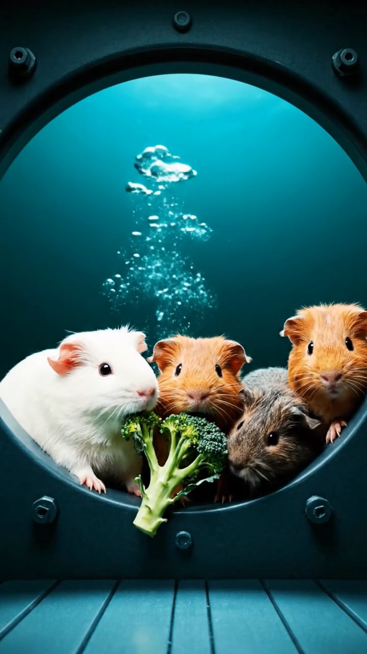 917. Detailed photo of 2 smooth-haired American guinea pigs with Fawn and Sable fur, dressed as bakers in tiny aprons, kneading dough with their tiny paws in a guinea pig bakery with hay ovens and wooden counters, under soft lamplight, creating a realistic, cozy culinary scene.