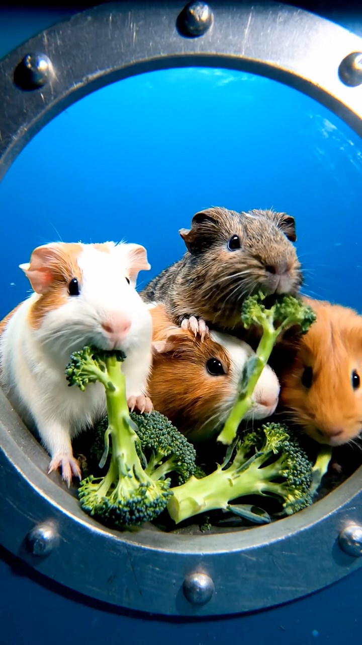 917. Detailed photo of 2 smooth-haired American guinea pigs with Fawn and Sable fur, dressed as bakers in tiny aprons, kneading dough with their tiny paws in a guinea pig bakery with hay ovens and wooden counters, under soft lamplight, creating a realistic, cozy culinary scene.