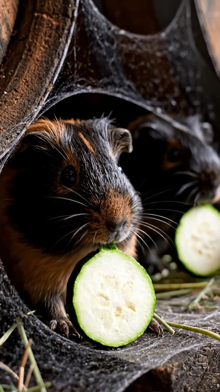 918. Photorealistic scene of 3 smooth-haired Teddy guinea pigs with Chocolate, Cinnamon, and Gray fur, navigating a maze of twigs, sniffing and scurrying with quick steps, in a forested clearing with soft moss, under dappled sunlight, enhancing the authentic, adventurous atmosphere.