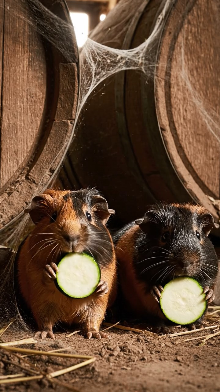 918. Photorealistic scene of 3 smooth-haired Teddy guinea pigs with Chocolate, Cinnamon, and Gray fur, navigating a maze of twigs, sniffing and scurrying with quick steps, in a forested clearing with soft moss, under dappled sunlight, enhancing the authentic, adventurous atmosphere.
