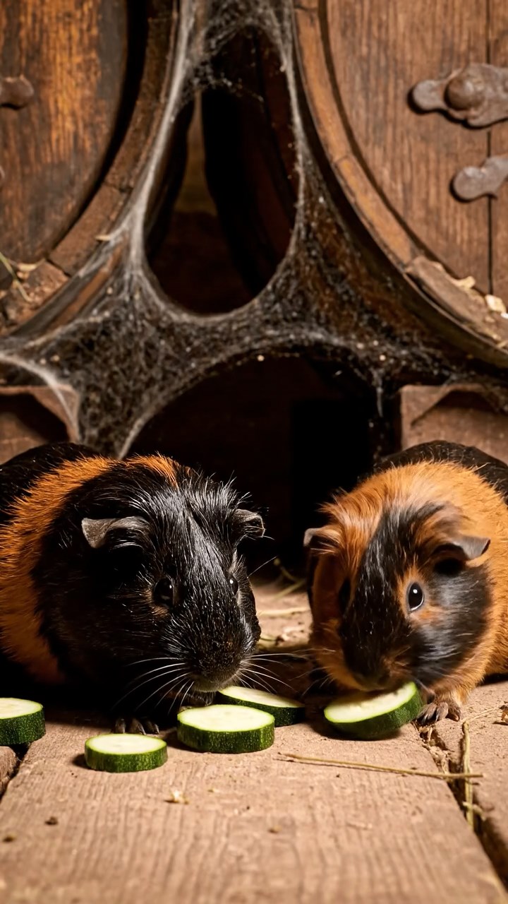 919. Highly detailed view of 4 smooth-haired Himalayan guinea pigs with White, Orange, Black, and Brown fur, dressed as writers in tiny scarves, typing stories with tiny paws on miniature typewriters, in a guinea pig study with hay desks, under warm lamplight, creating a vivid, realistic literary scene.