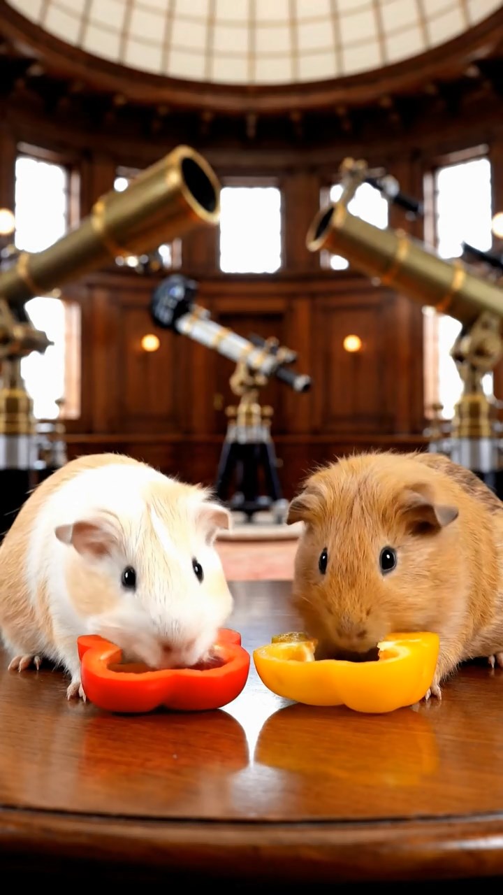 924. Realistic scene of 4 smooth-haired Californian guinea pigs with Fawn, Chocolate, Cinnamon, and Sable fur, dressed as firefighters in tiny uniforms, spraying water from miniature hoses with focused aim, in a guinea pig village with hay houses, under glowing streetlights, capturing a heroic, lifelike moment.