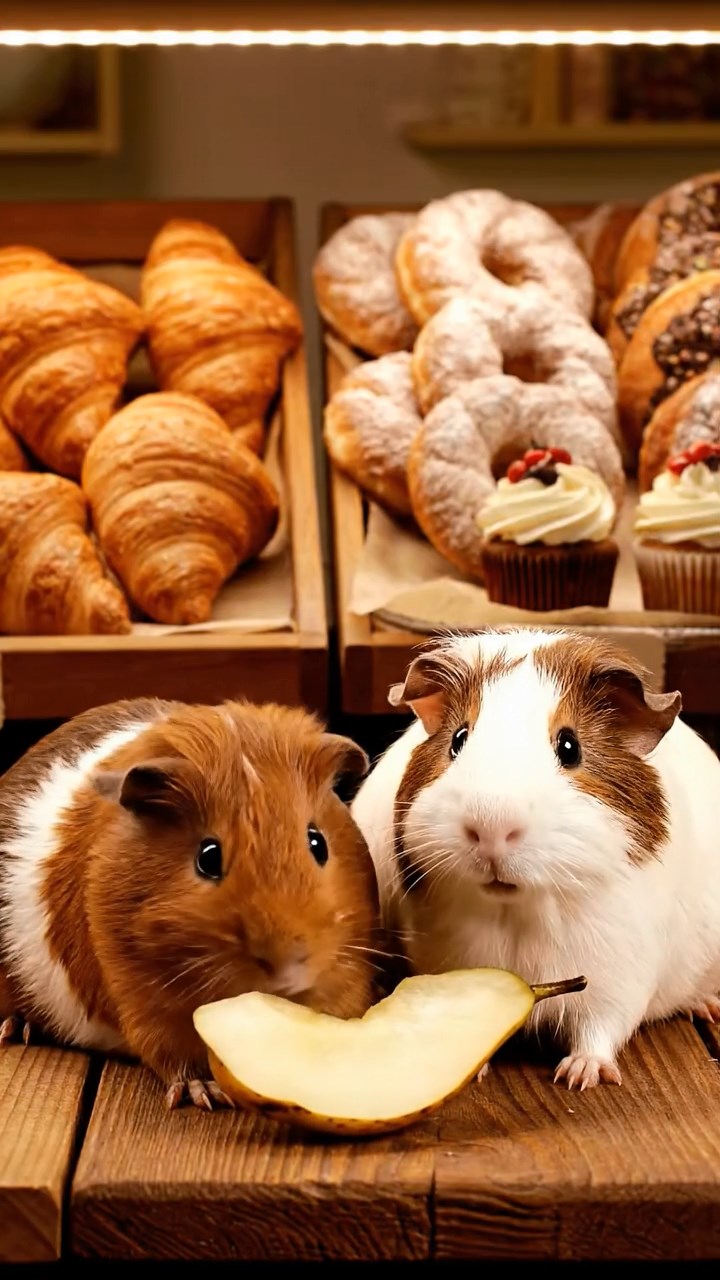 928. Realistic scene of 3 smooth-haired Californian guinea pigs with Chocolate, Cinnamon, and Gray fur, grooming each other, licking fur with gentle strokes, in a lush meadow with wildflowers and a babbling brook, under golden sunlight, enhancing the authentic, social atmosphere.