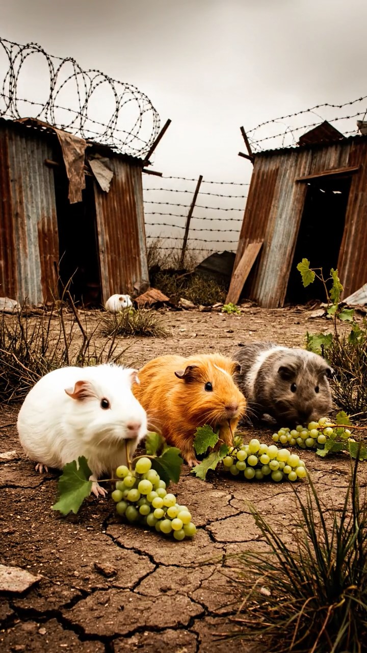 1830. Photorealistic scene of 3 smooth-haired Skinny guinea pigs in cinnamon, sable, and white colors, nibbling on banana peels, inside a satellite module with solar panels.