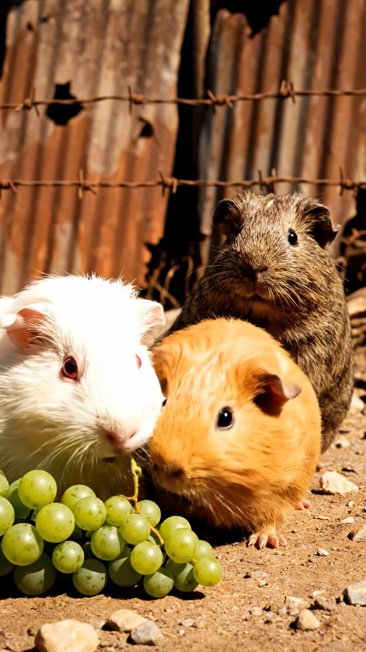 1830. Photorealistic scene of 3 smooth-haired Skinny guinea pigs in cinnamon, sable, and white colors, nibbling on banana peels, inside a satellite module with solar panels.