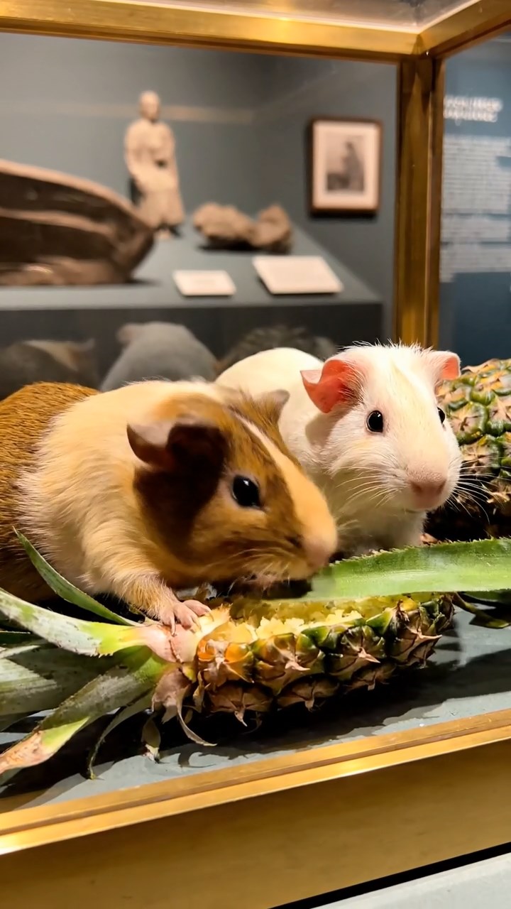 1000. Realistic scene of 5 smooth-haired Californian guinea pigs with Cream, Fawn, Sable, Gray, and Cinnamon fur, sleeping in a cozy pile, in a lush meadow, under golden sunlight, capturing a tranquil moment.