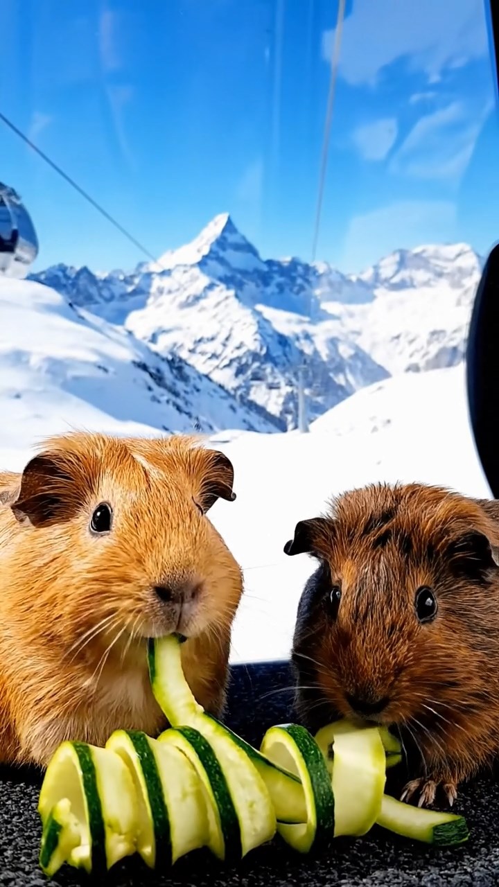 517. Detailed photo of 2 smooth-haired American guinea pigs with Fawn and Sable fur, dressed as bakers in tiny aprons, baking bread in a guinea pig bakery with hay ovens and wooden counters, under soft lamplight, creating a realistic, cozy culinary scene.