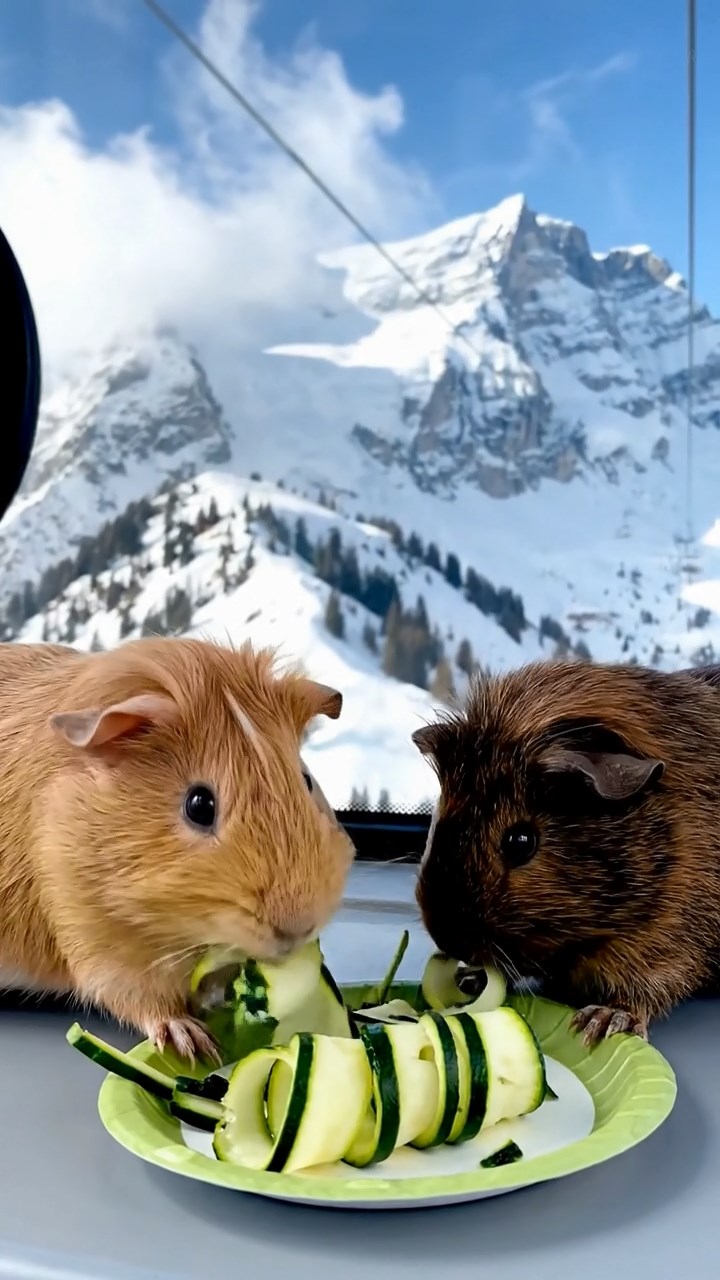 517. Detailed photo of 2 smooth-haired American guinea pigs with Fawn and Sable fur, dressed as bakers in tiny aprons, baking bread in a guinea pig bakery with hay ovens and wooden counters, under soft lamplight, creating a realistic, cozy culinary scene.