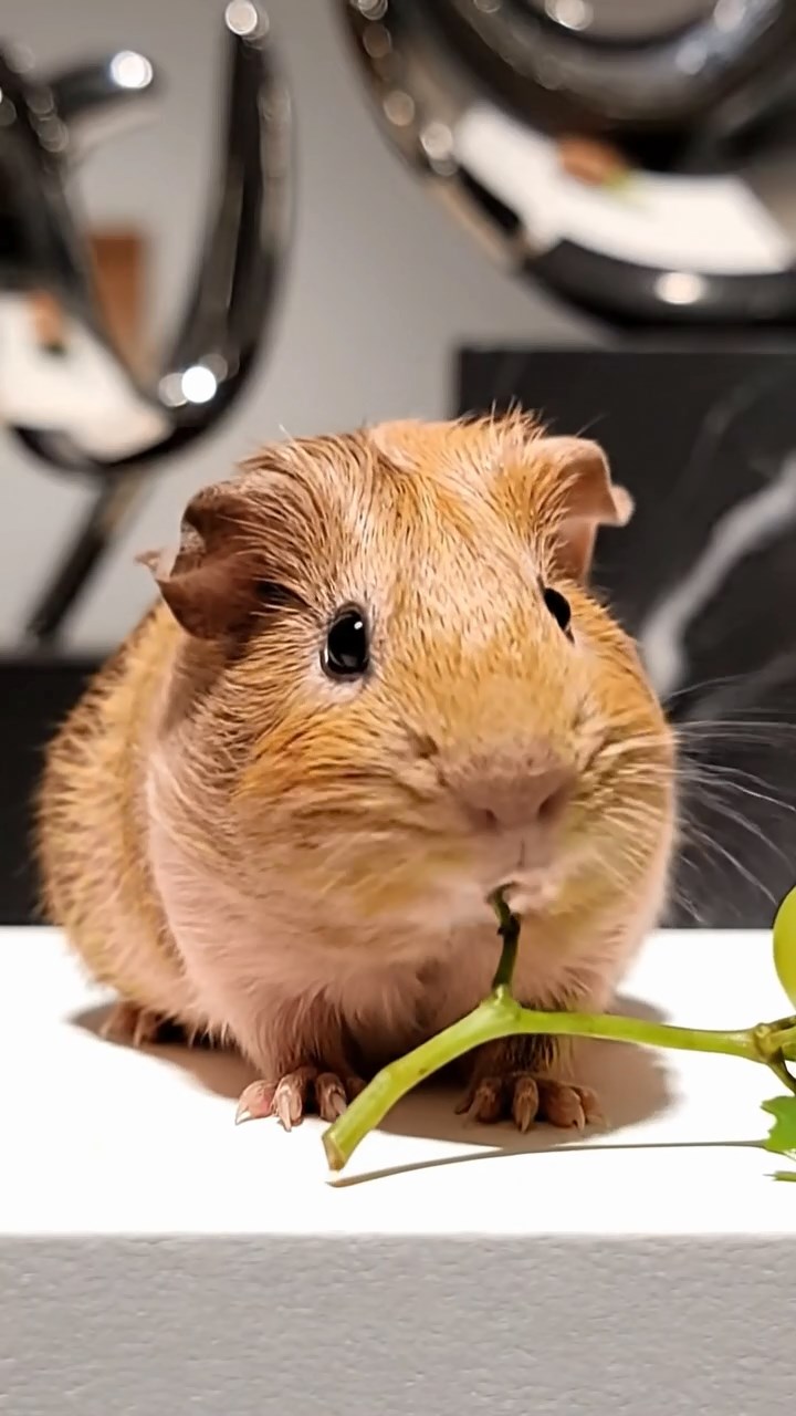 518. Photorealistic scene of 3 smooth-haired Teddy guinea pigs with Chocolate, Cinnamon, and Gray fur, exploring a maze of twigs and grass in a forested clearing with soft moss and scattered leaves, under dappled sunlight, enhancing the authentic, adventurous atmosphere.