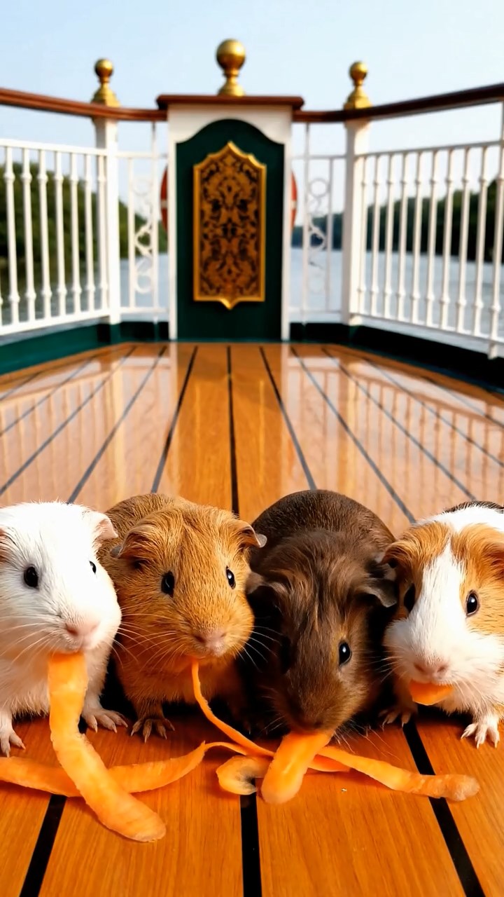 520. Realistic scene of 5 smooth-haired Californian guinea pigs with Cream, Fawn, Sable, Gray, and Cinnamon fur, sleeping in a cozy pile in a lush meadow with wildflowers and a gentle breeze, under golden sunlight, capturing a lifelike, tranquil group moment.
