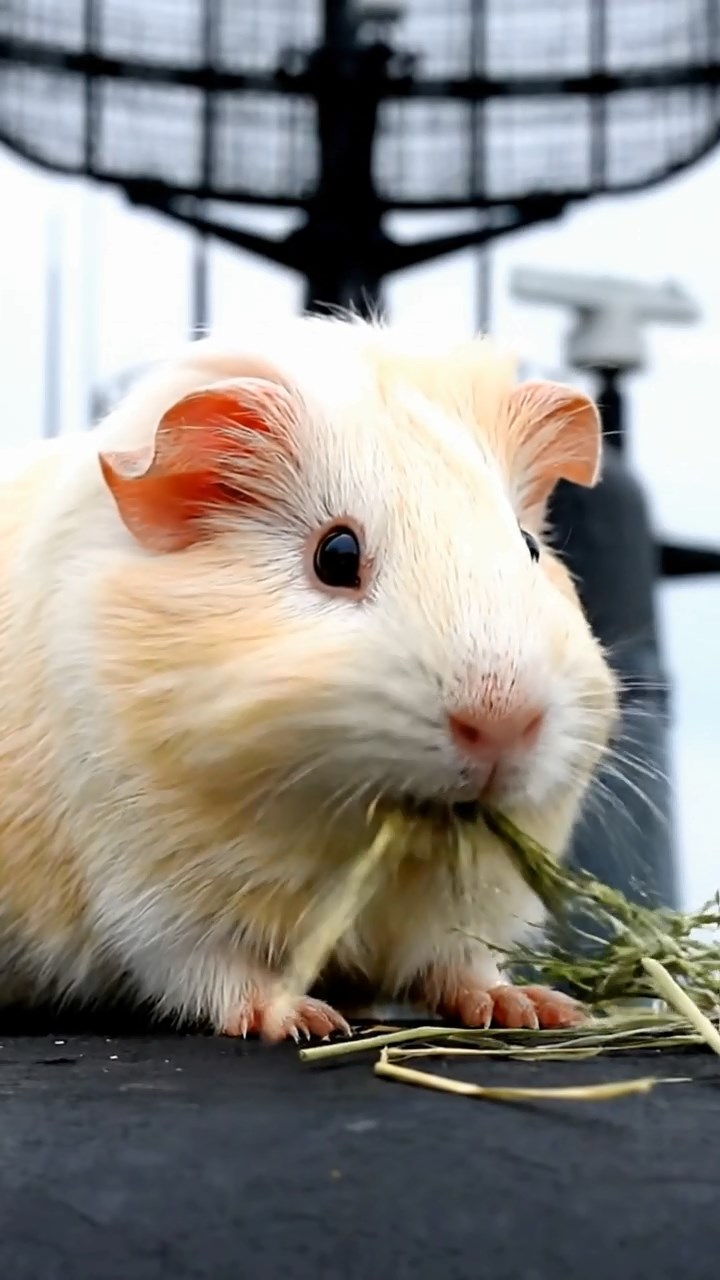 528. Realistic scene of 3 smooth-haired Californian guinea pigs with Chocolate, Cinnamon, and Gray fur, grooming each other in a lush meadow with scattered wildflowers and a babbling brook, under golden sunlight, enhancing the authentic, social atmosphere.