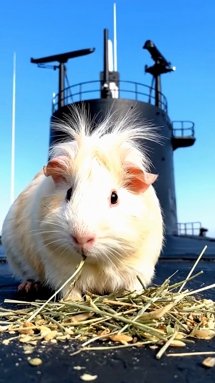 528. Realistic scene of 3 smooth-haired Californian guinea pigs with Chocolate, Cinnamon, and Gray fur, grooming each other in a lush meadow with scattered wildflowers and a babbling brook, under golden sunlight, enhancing the authentic, social atmosphere.