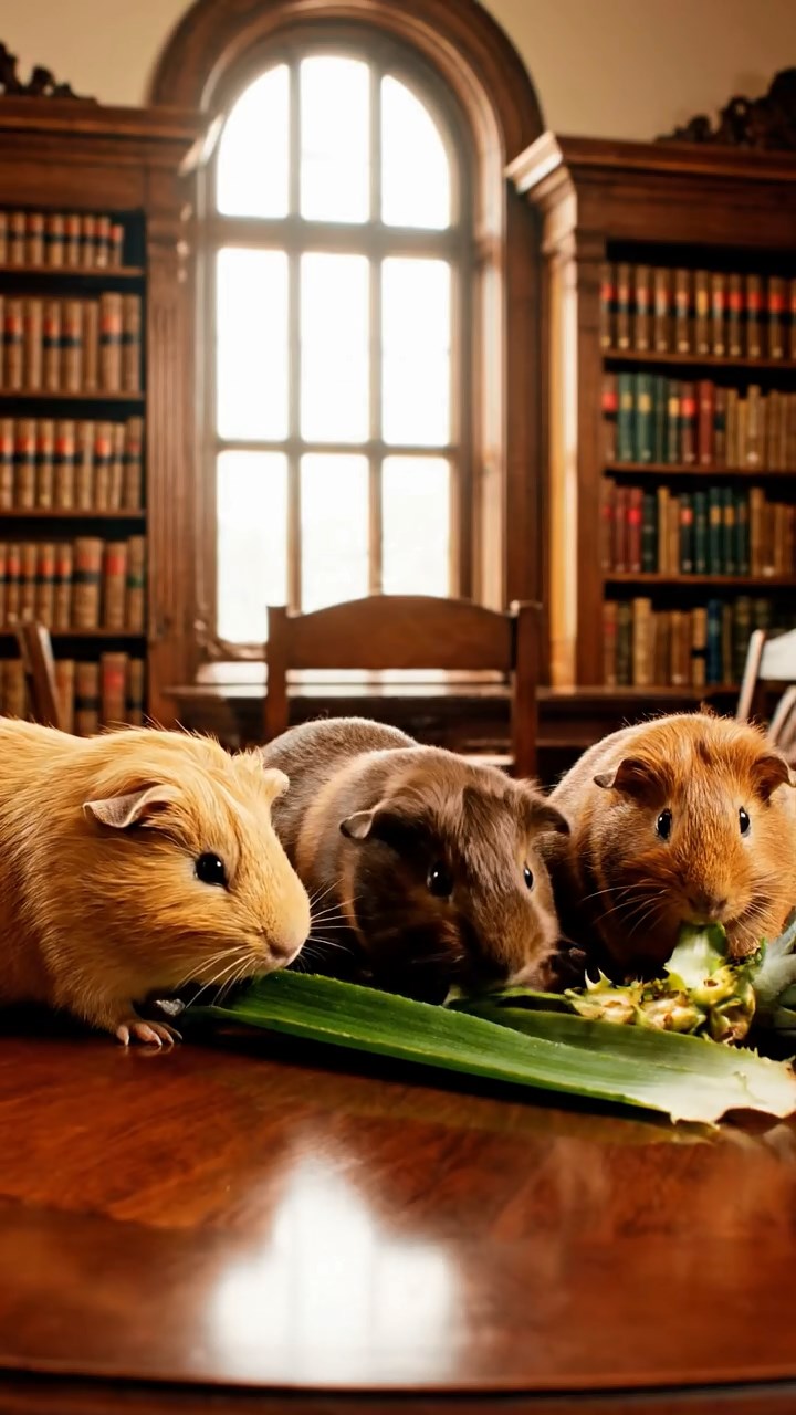 529. Detailed photo of 4 smooth-haired American guinea pigs with White, Orange, Black, and Brown fur, dressed as doctors in tiny white coats, examining patients in a guinea pig hospital with miniature beds and medical charts, under bright lights, creating a vivid, lifelike medical scene.