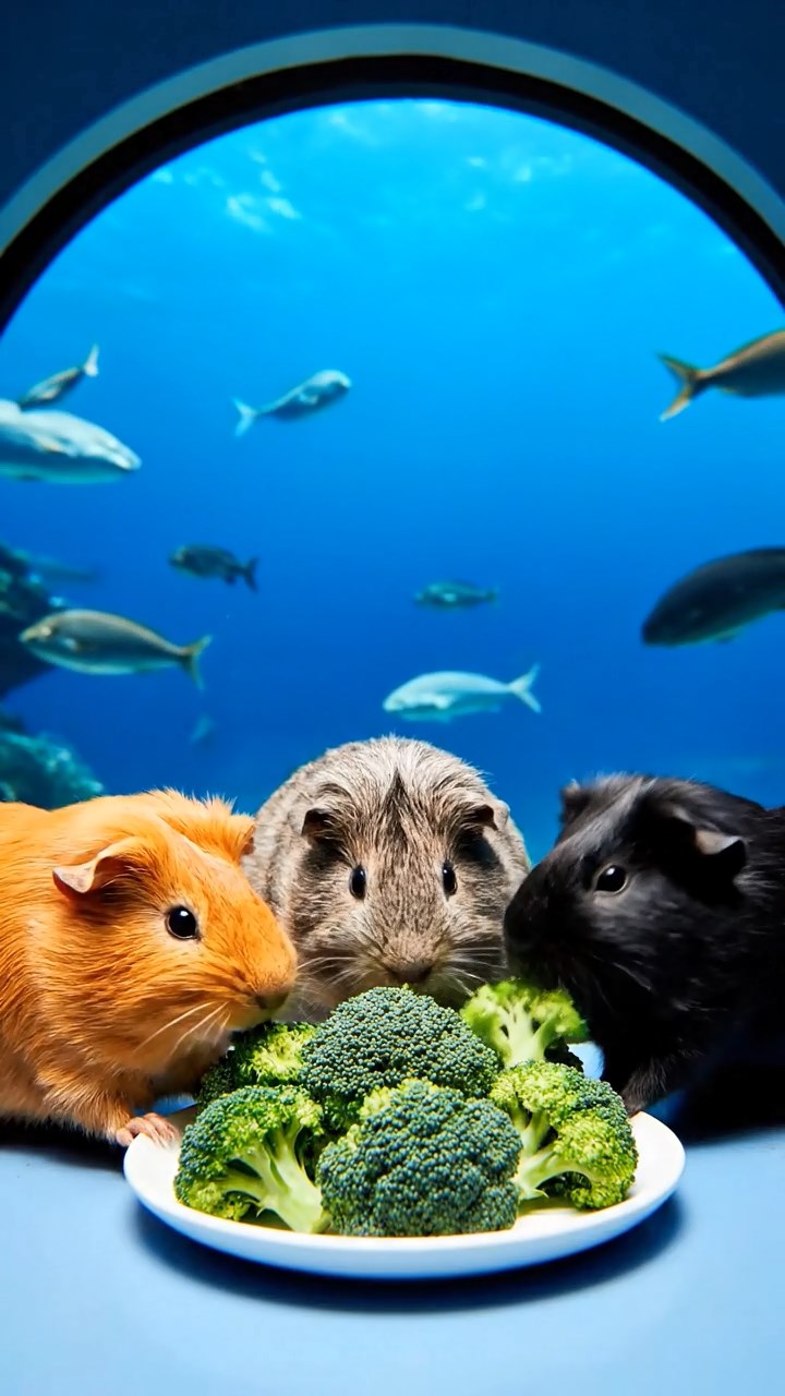 531. Highly detailed view of 1 smooth-haired Himalayan guinea pig with White fur, munching on bell peppers, in a vibrant vegetable garden with rows of tomatoes and lettuce, under bright sunlight, creating a realistic, colorful rural scene.