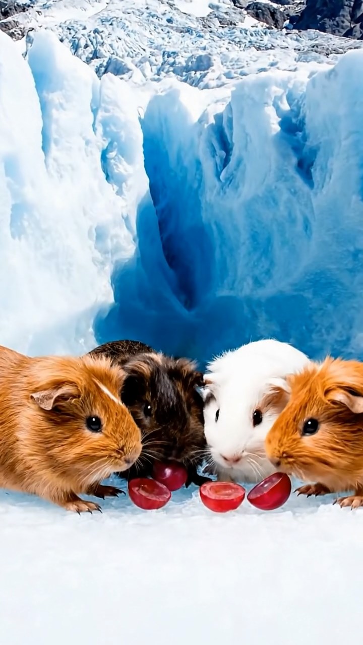 534. Photorealistic scene of 4 smooth-haired Teddy guinea pigs with Fawn, Chocolate, Cinnamon, and Sable fur, dressed as librarians in tiny glasses, organizing miniature books in a guinea pig library with hay shelves and soft lamplight, capturing a realistic, cozy moment.
