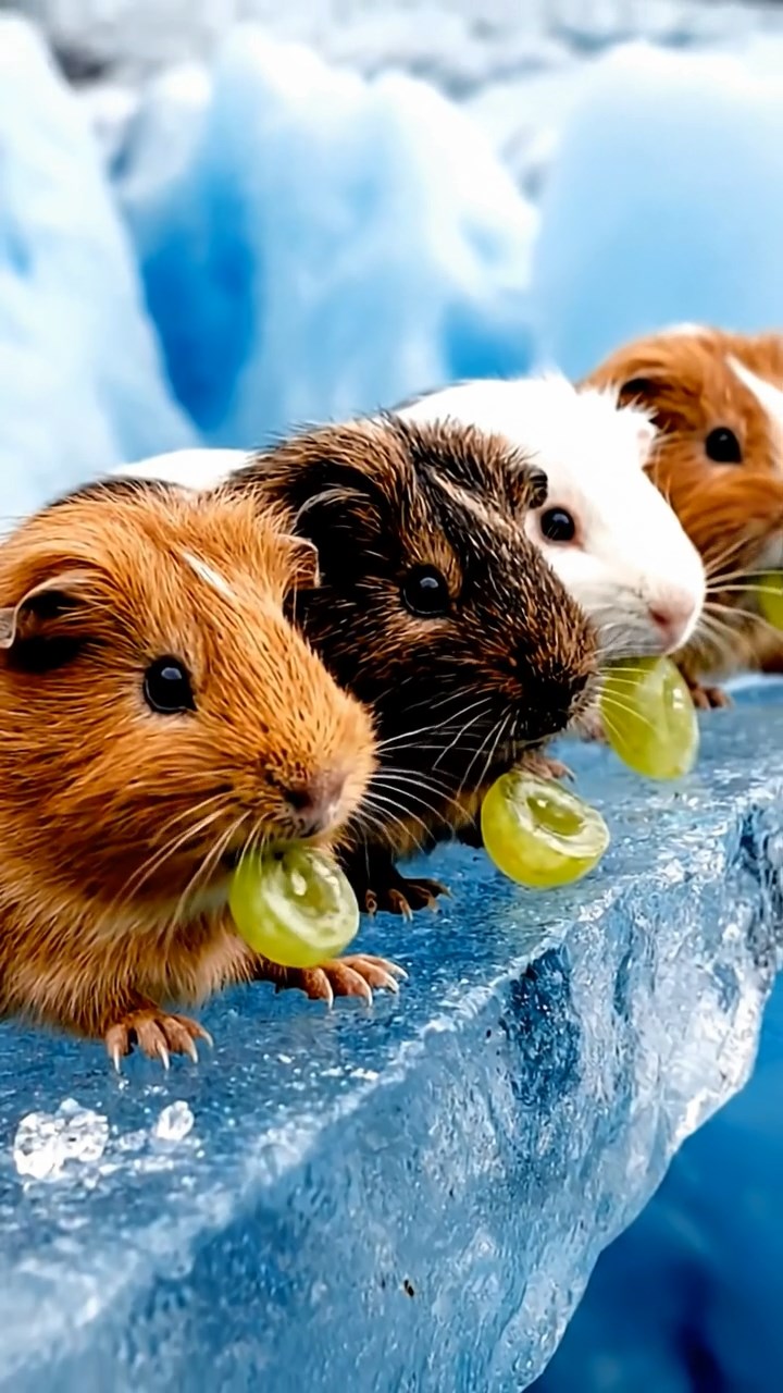 534. Photorealistic scene of 4 smooth-haired Teddy guinea pigs with Fawn, Chocolate, Cinnamon, and Sable fur, dressed as librarians in tiny glasses, organizing miniature books in a guinea pig library with hay shelves and soft lamplight, capturing a realistic, cozy moment.