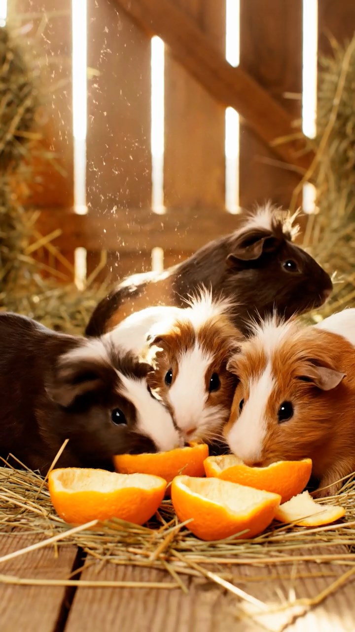 538. Photorealistic scene of 3 smooth-haired Teddy guinea pigs with Chocolate, Cinnamon, and Gray fur, climbing small rocks in a forested glade with soft moss and scattered leaves, under dappled sunlight, enhancing the authentic, adventurous atmosphere.