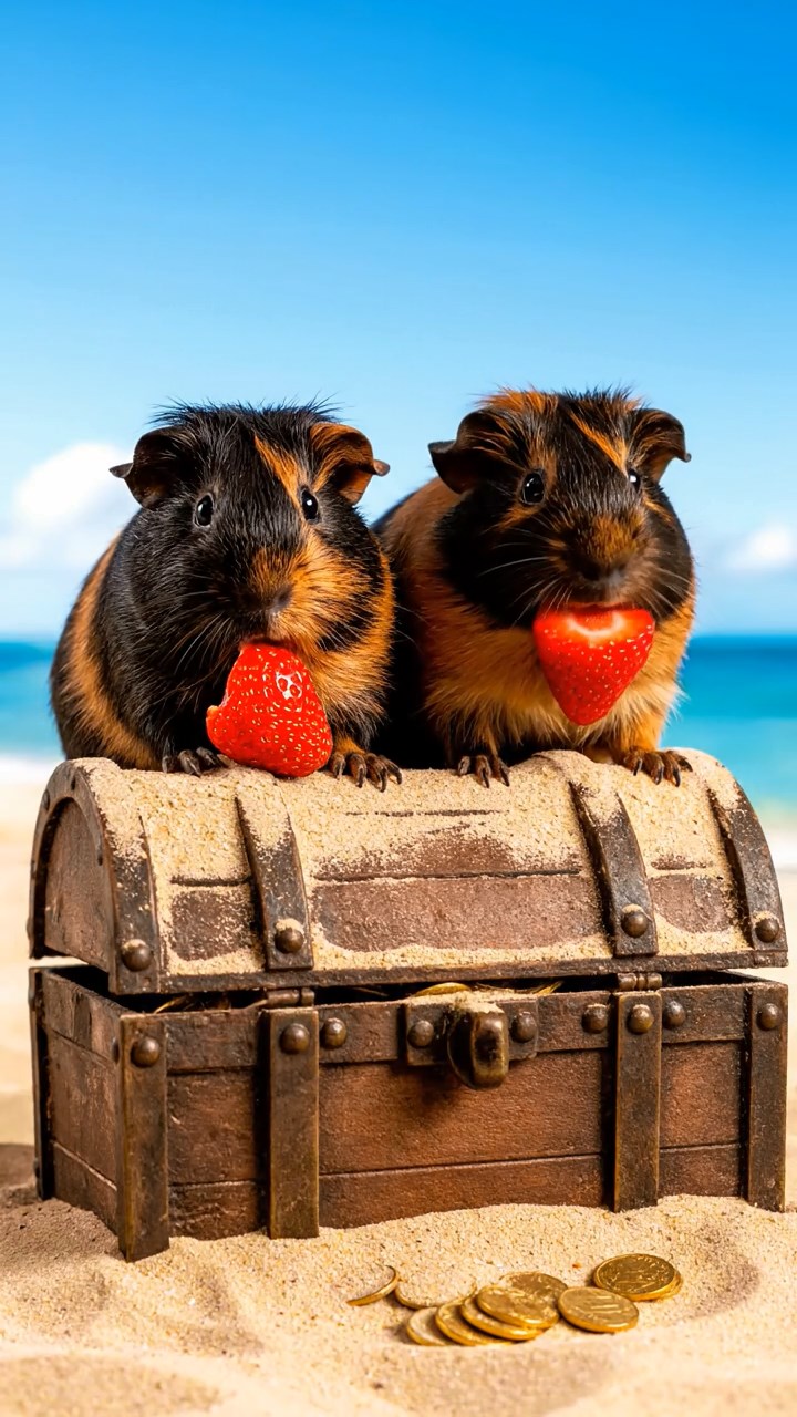 540. Realistic scene of 5 smooth-haired Californian guinea pigs with Cream, Fawn, Sable, Gray, and Cinnamon fur, sleeping in a cozy pile in a lush meadow with wildflowers and a gentle breeze, under golden sunlight, capturing a lifelike, tranquil group moment.