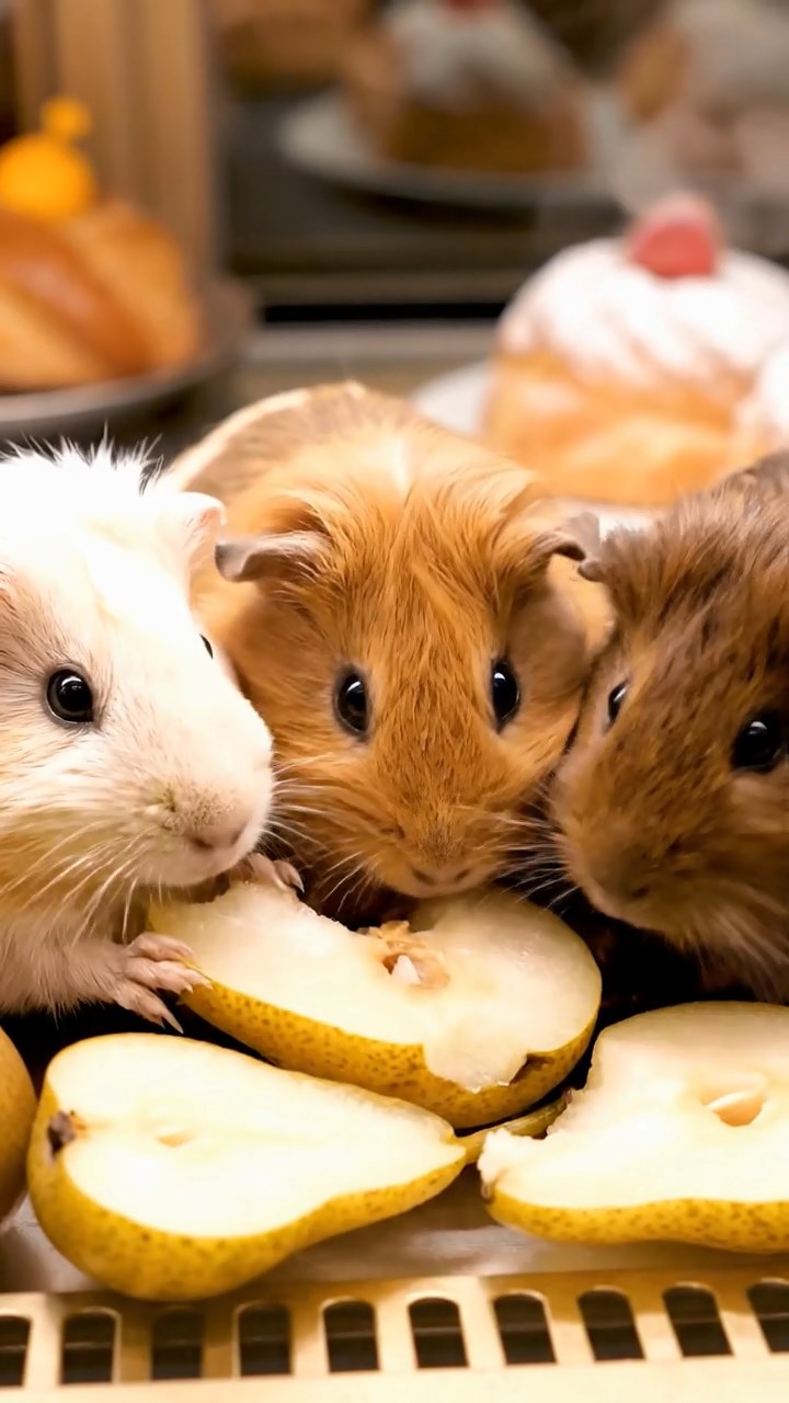 541. Detailed photo of 1 smooth-haired American guinea pig with White fur, munching on fresh apples, in a vibrant lavender garden with rows of purple blooms swaying in the breeze, under soft sunlight, creating a realistic, fragrant pastoral scene.