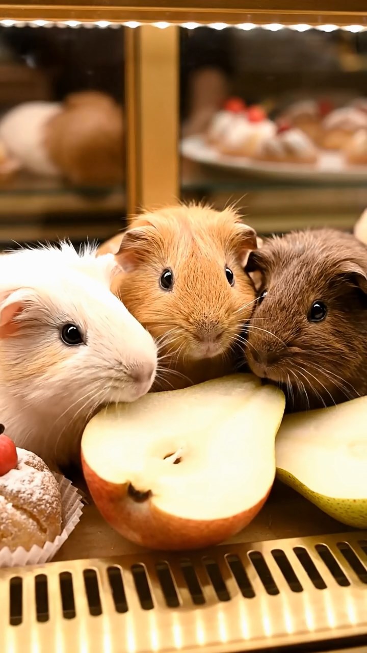 541. Detailed photo of 1 smooth-haired American guinea pig with White fur, munching on fresh apples, in a vibrant lavender garden with rows of purple blooms swaying in the breeze, under soft sunlight, creating a realistic, fragrant pastoral scene.