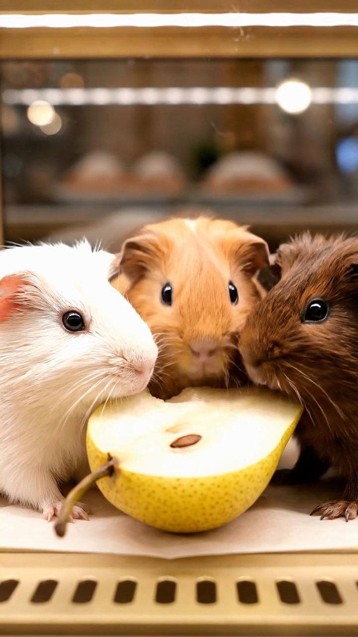 541. Detailed photo of 1 smooth-haired American guinea pig with White fur, munching on fresh apples, in a vibrant lavender garden with rows of purple blooms swaying in the breeze, under soft sunlight, creating a realistic, fragrant pastoral scene.
