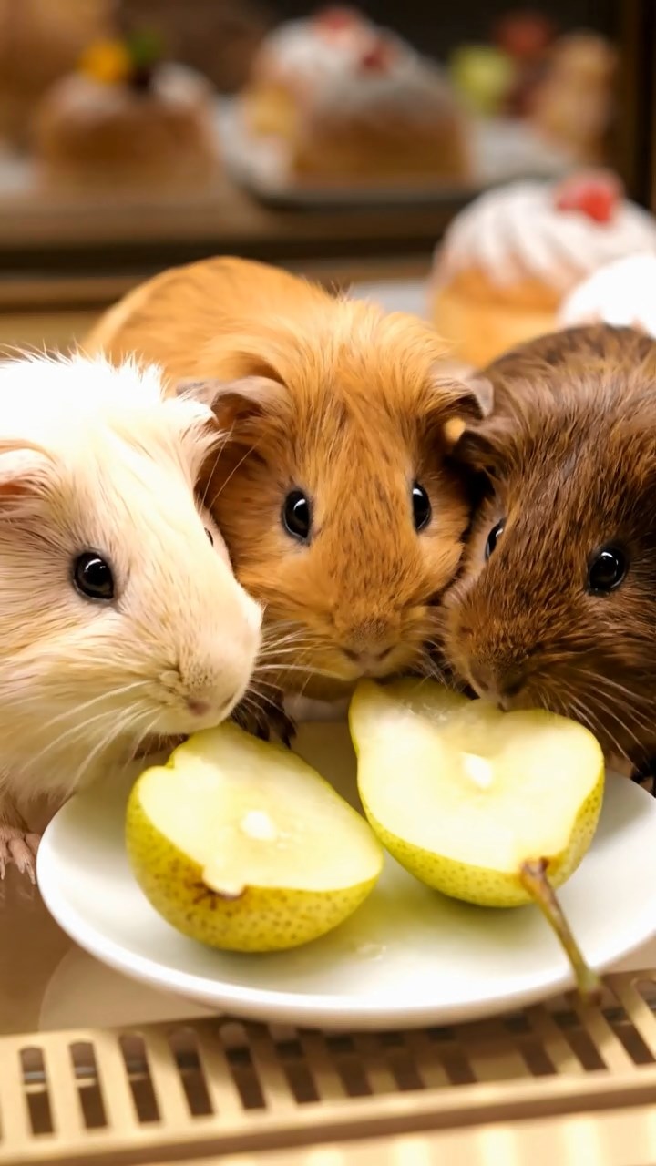 541. Detailed photo of 1 smooth-haired American guinea pig with White fur, munching on fresh apples, in a vibrant lavender garden with rows of purple blooms swaying in the breeze, under soft sunlight, creating a realistic, fragrant pastoral scene.