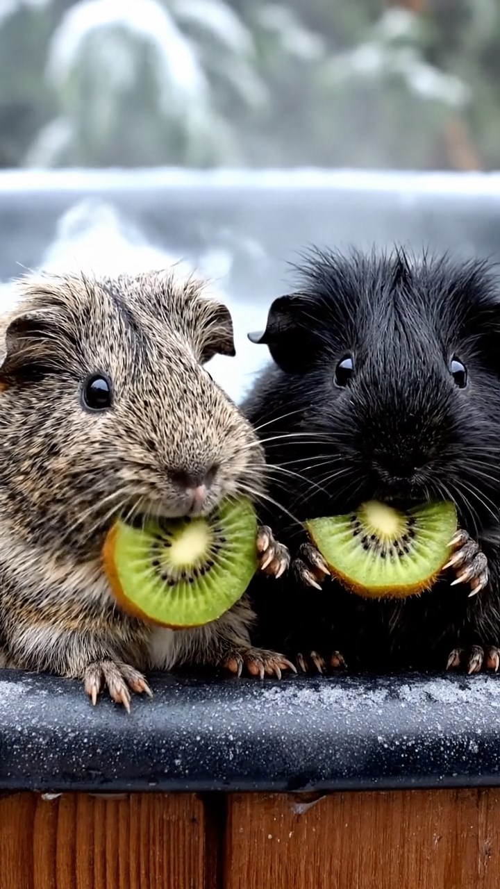 544. Realistic scene of 4 smooth-haired Californian guinea pigs with Fawn, Chocolate, Cinnamon, and Sable fur, dressed as firefighters in tiny uniforms, practicing drills in a guinea pig village with hay houses, under glowing streetlights, capturing a heroic, lifelike moment.