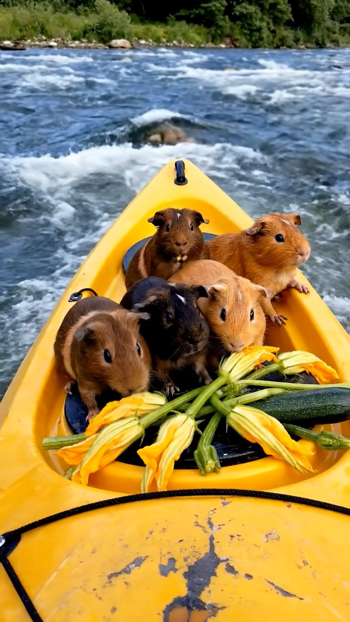 546. Photorealistic scene of 1 smooth-haired Teddy guinea pig with Cream fur, drinking from a clear stream, on a forested slope with pine needles and moss, under dappled sunlight, capturing a serene, lifelike moment of natural hydration.