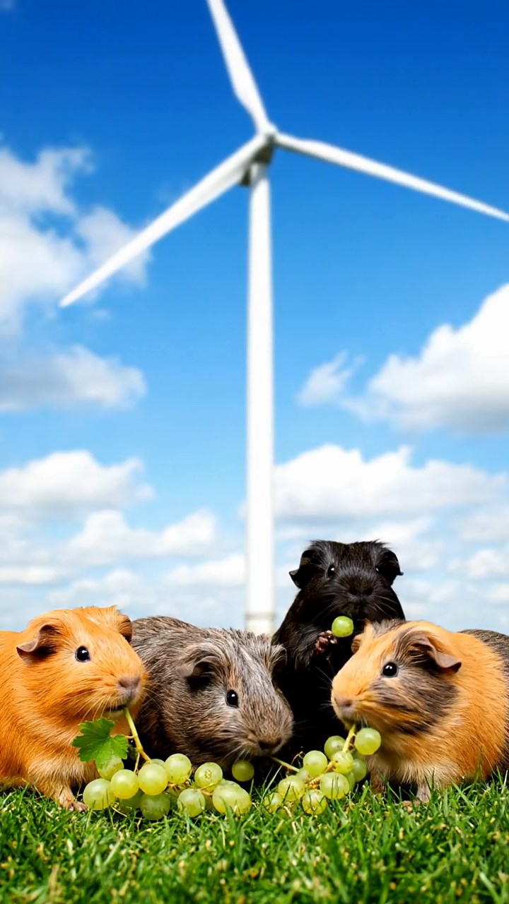 548. Realistic scene of 3 smooth-haired Californian guinea pigs with Chocolate, Cinnamon, and Gray fur, grooming each other in a lush meadow with scattered wildflowers and a babbling brook, under golden sunlight, enhancing the authentic, social atmosphere.